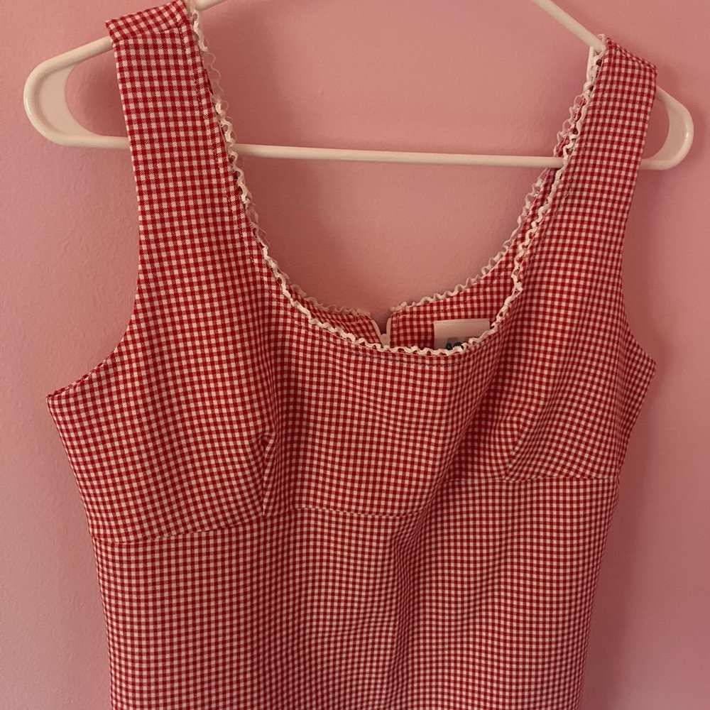 Aqua blues Gingham Ruffle Lace 90s Mini Dress Gilmore Girls Buffy Paper Tag - Picture 3 of 6